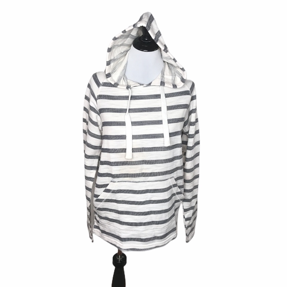 Free Planet Striped Hoodie Sweatshirt White, Navy, Medium, Large